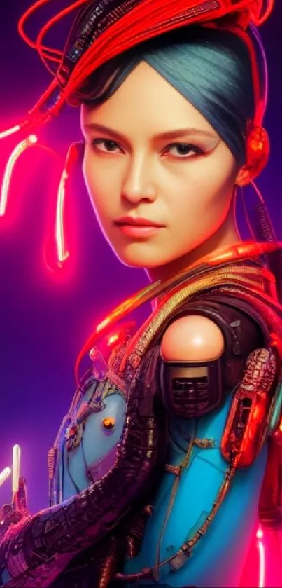 Futuristic cyberpunk artwork with neon lights and vibrant colors.