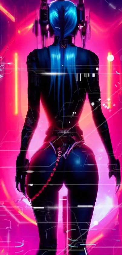 Futuristic neon-themed cyberpunk digital art wallpaper.