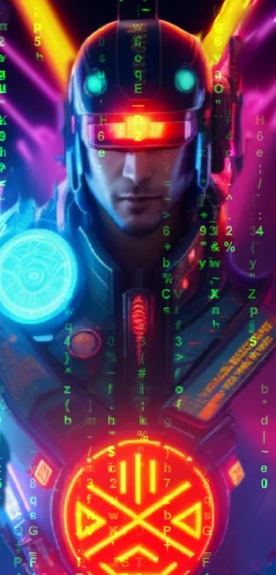 Futuristic neon cyberpunk wallpaper with glowing tech elements.