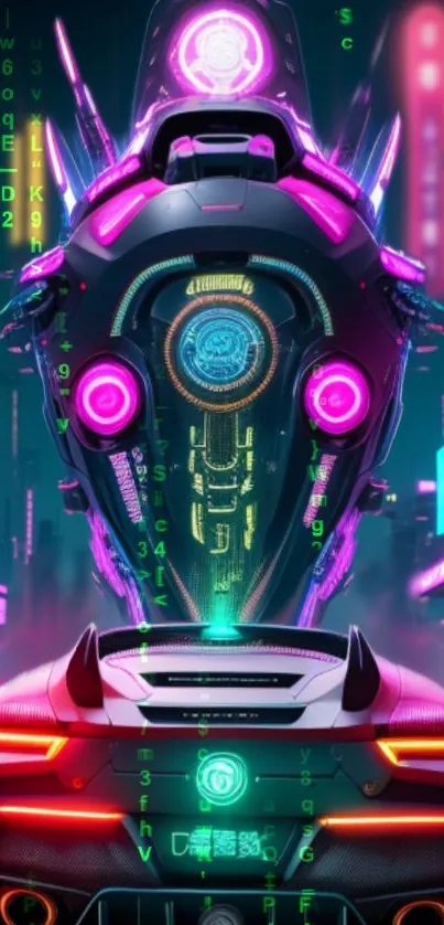 Futuristic neon cyberpunk mobile wallpaper featuring vibrant colors and digital artistry.