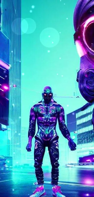 Futuristic cyberpunk wallpaper with neon colors and a vibrant cityscape.