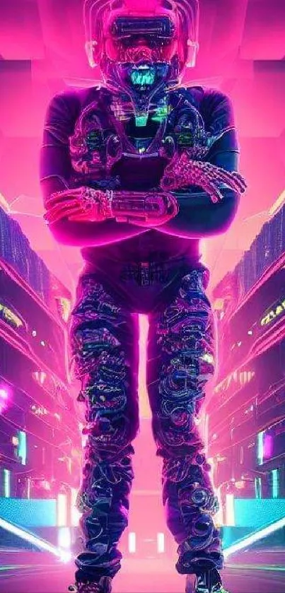 Futuristic neon cyberpunk art with vibrant colors and digital elements.