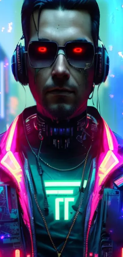 Cyberpunk style artwork with neon colors and futuristic design.