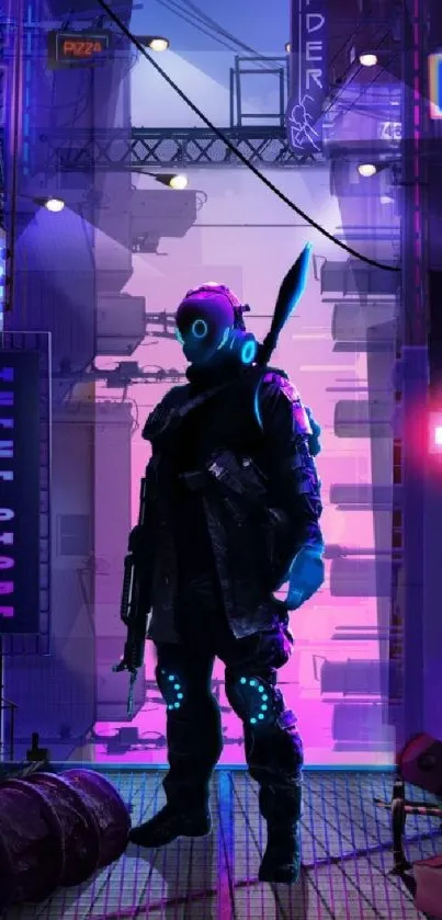 Neon-lit cyberpunk urban scene in vibrant colors.