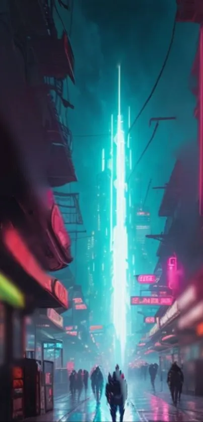 Futuristic neon cyberpunk street wallpaper.