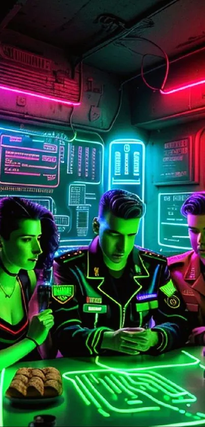 Futuristic neon-lit cyberpunk art scene in digital aesthetic.