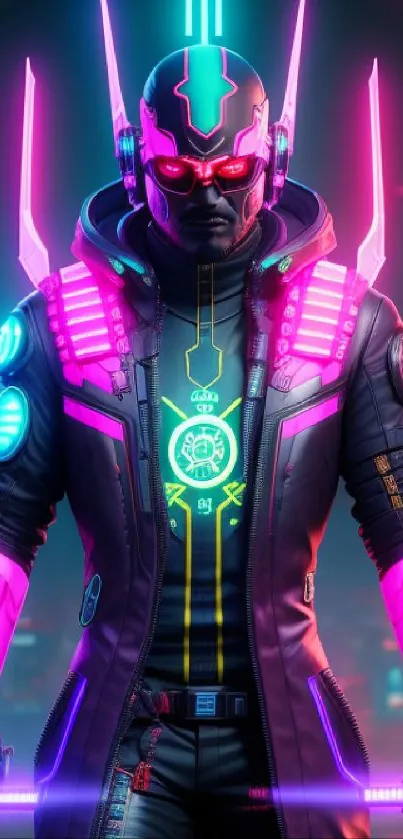 Futuristic cyberpunk character in neon lights.