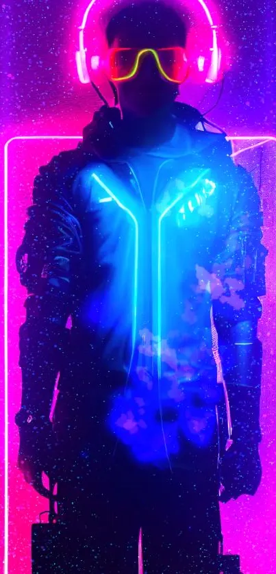 Futuristic neon cyberpunk mobile wallpaper with glowing lights.