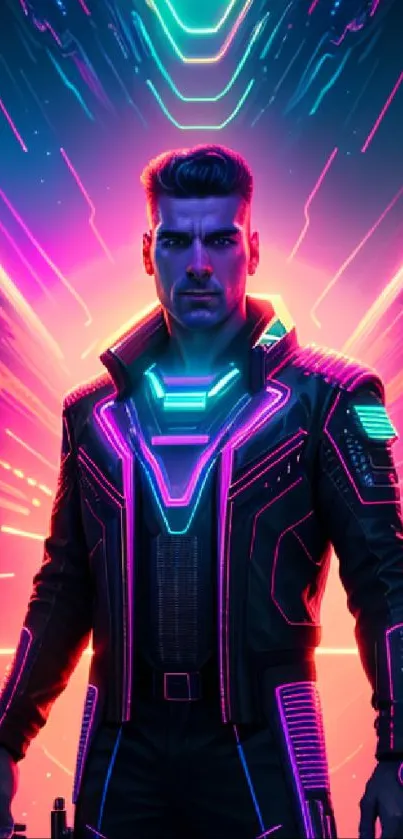 Futuristic neon cyberpunk wallpaper with stylish character.