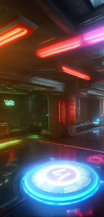 Futuristic cyberpunk wallpaper with neon lights and a tech-inspired design.