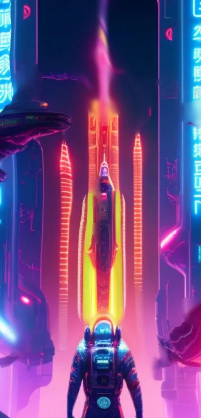 Futuristic neon cyberpunk cityscape wallpaper.