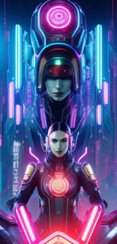 Futuristic cyberpunk wallpaper with neon hues and a sci-fi theme.