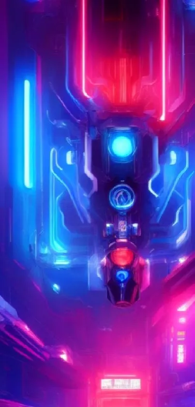 Futuristic neon cyberpunk wallpaper with vibrant colors and intricate design.