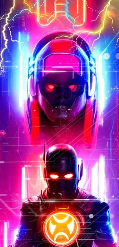 Futuristic neon cyberpunk wallpaper with electric blue and red glow.