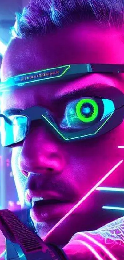 Futuristic cyberpunk wallpaper with neon colors and tech design.