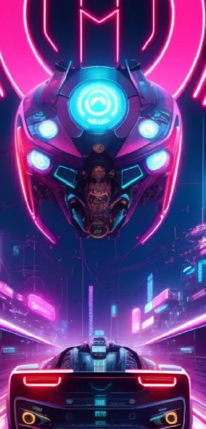 Futuristic cyberpunk scene with neon lights and a sleek car.