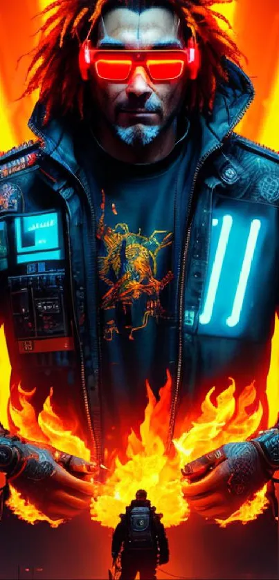 Futuristic cyborg with neon colors in a vibrant digital art style.