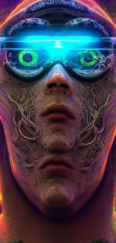 Futuristic neon cyborg with intricate designs and vibrant colors.