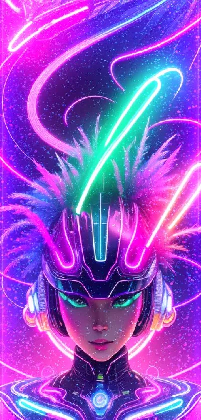 Futuristic neon cyborg art with vibrant colors and dynamic design.