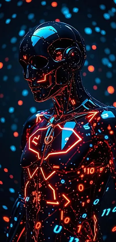 Futuristic neon cyborg with glowing circuits