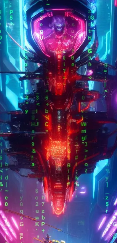 Futuristic neon cyborg with vibrant colors and sci-fi elements.