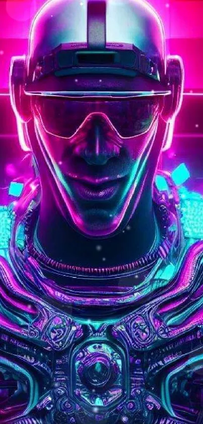 Futuristic neon cyborg with glowing colors and modern design.