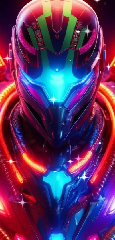 Futuristic neon cyborg wallpaper with vibrant colors and intricate details.