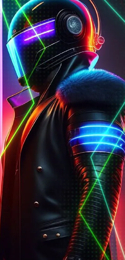 Futuristic cyborg with neon lights and vibrant colors.