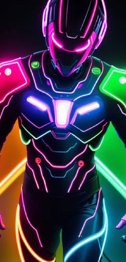 Futuristic neon cyborg in vibrant colors, stylish and dynamic design.