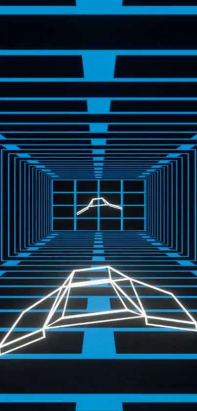 Futuristic neon blue grid tunnel wallpaper