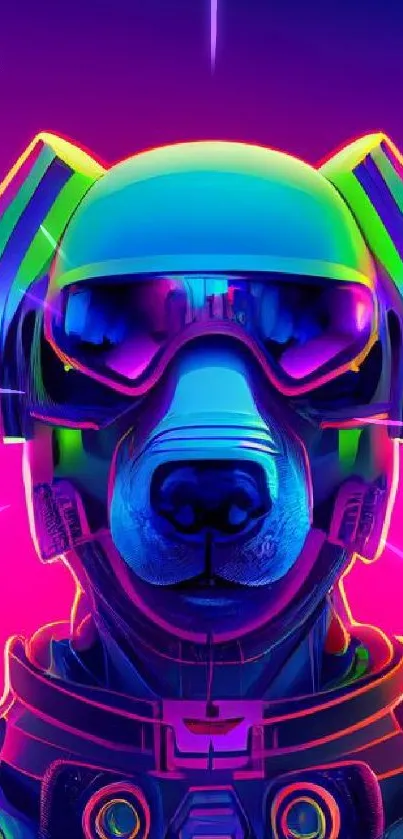 Futuristic neon dog wallpaper with vibrant pink and blue colors.