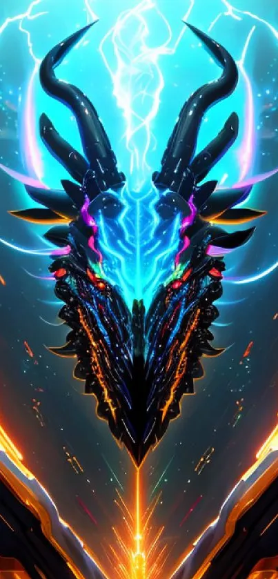 Futuristic neon dragon with vibrant colors and dynamic energy.