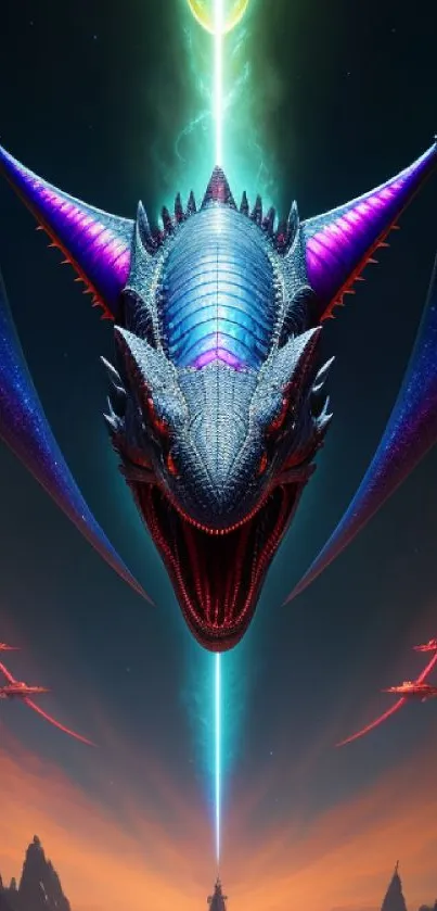 Futuristic neon dragon wallpaper with vivid colors and intricate design.