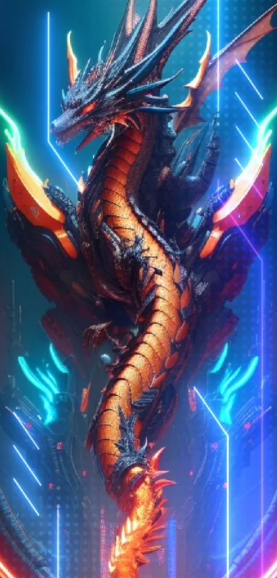 Futuristic neon dragon design with vibrant colors.