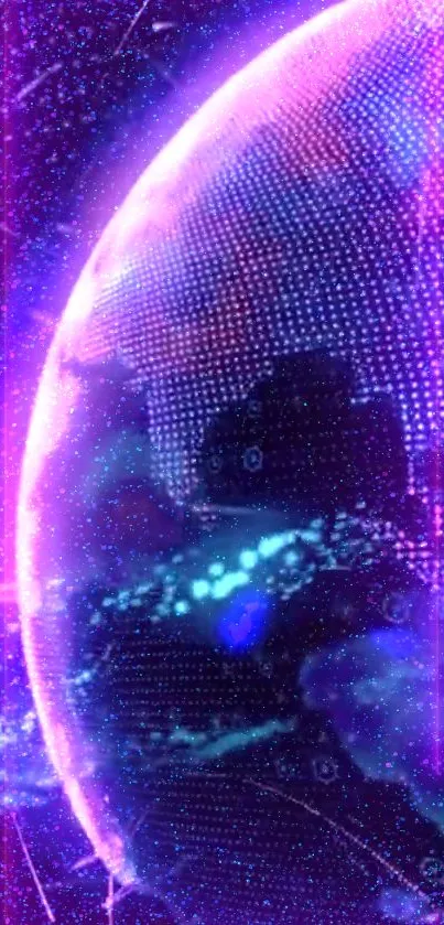 Futuristic neon earth with vibrant purple glow.