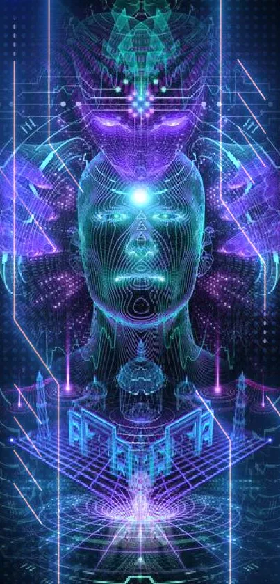 Futuristic neon abstract wallpaper featuring a digitized face in vibrant colors.