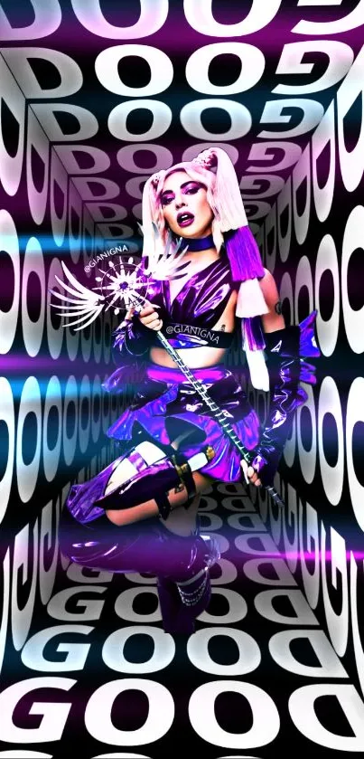 Futuristic neon art with fashion and geometric patterns.