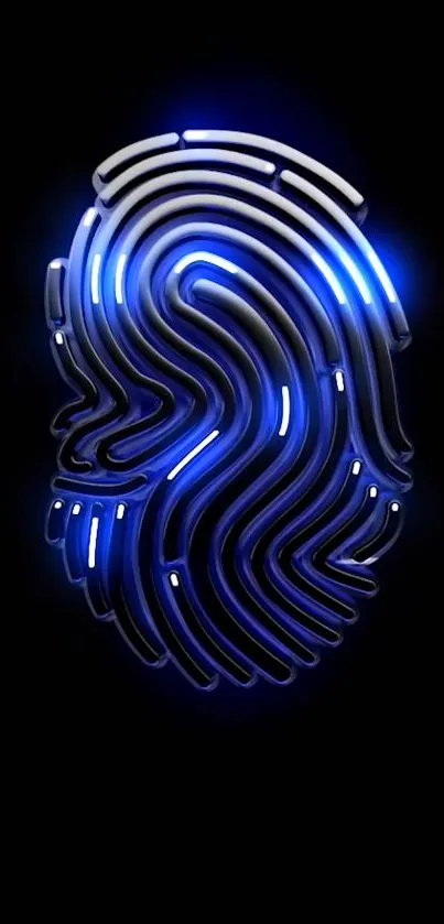 Neon blue fingerprint on black background wallpaper.