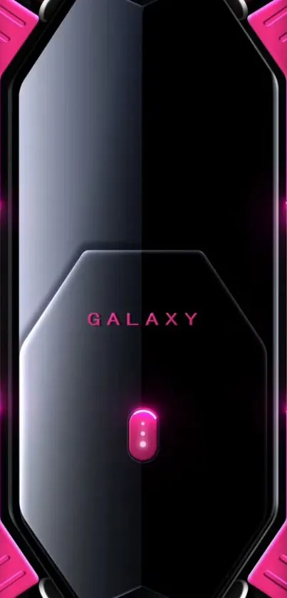 Futuristic black and neon pink mobile wallpaper with Galaxy text.