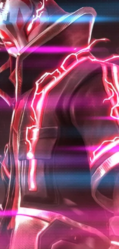 Futuristic character with neon pink glow on mobile wallpaper.