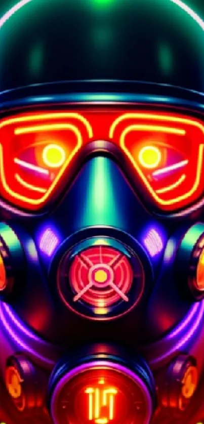 Futuristic neon gas mask with vibrant colors.