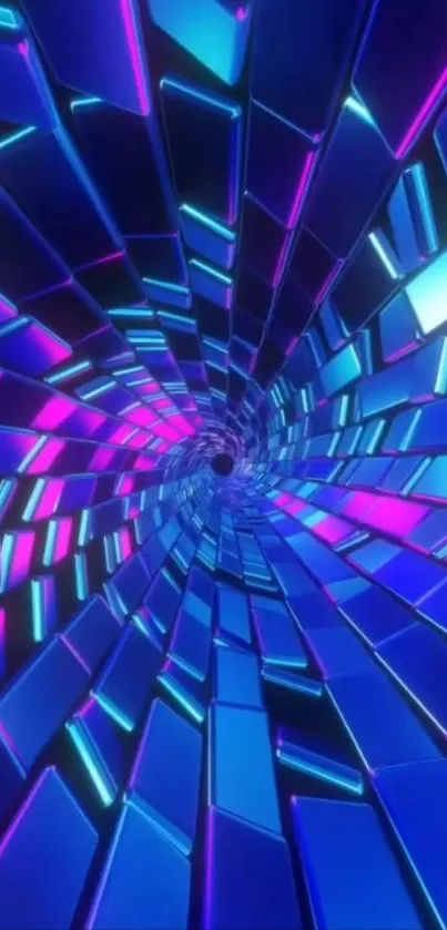 Futuristic neon geometric vortex wallpaper with blue and pink hues.