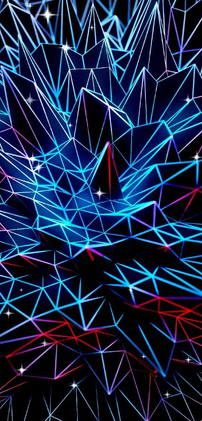 Futuristic neon abstract geometric wallpaper with blue and red accents.