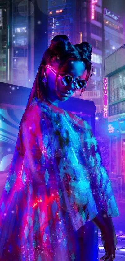 Futuristic neon-lit urban scene with vivid colors and stylish design.