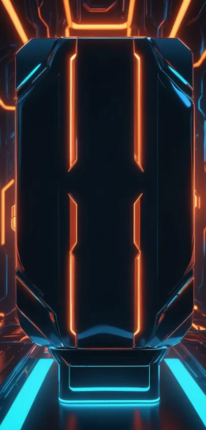 Futuristic neon wallpaper with glowing blue and orange lights.