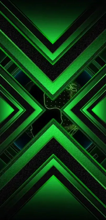 Futuristic neon green geometric pattern wallpaper.