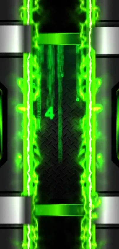 Futuristic neon green abstract mobile wallpaper with glow effect.