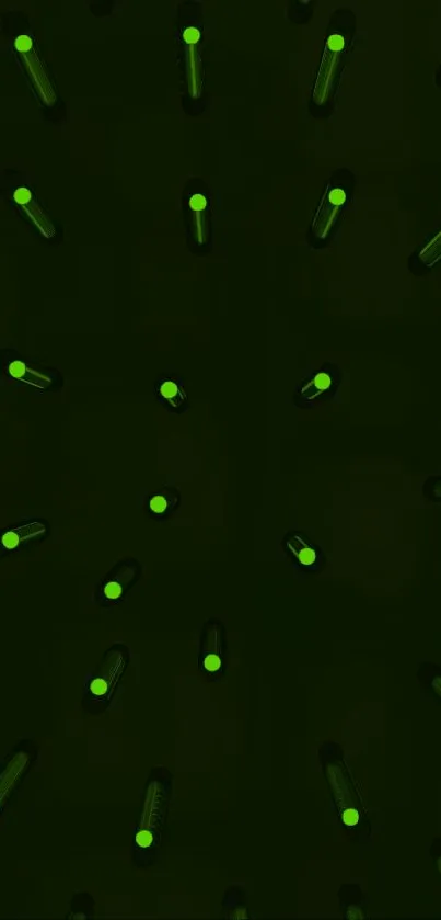 Futuristic neon green wallpaper with glowing cylinders on a dark background.