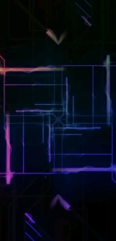 Futuristic neon grid wallpaper with vibrant colors and abstract design.