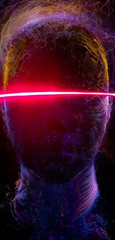 Futuristic digital artwork with neon lines and abstract glowing head design.